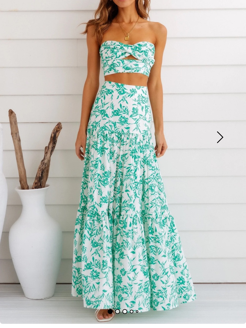 Runaway The Lablel Ayla White Maxi Skirt with Green Floral Print XS